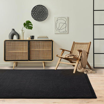 Sisal Modern Plain Cotton Border Natural-Fibre Ribbed Textured Flatweave Black/Black Rug-Asiatic Carpets-Rug Love - The Most Loved Rug Store